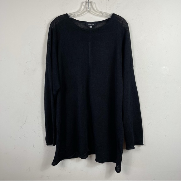Eskandar 100% linen black oversized lagenlook drop shoulder sweater tunic top 0 - Picture 7 of 14